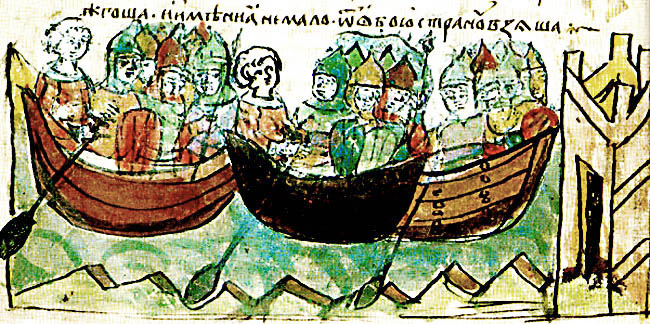 "Нападение Игоря на Византию" (иллюстрация из Радзивиливской летописи, XV век)