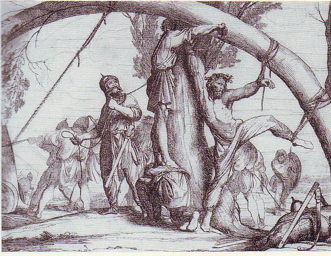 Иллюстрация: старинная книжная репродукция убийства Князя Игоря.