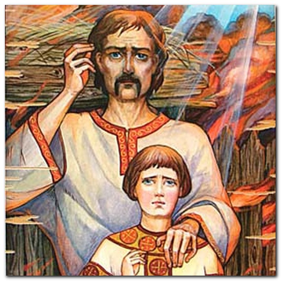 Современная книжная иллюстрация "Святые мученики Феодор Варяг и сын его Иоанн"
