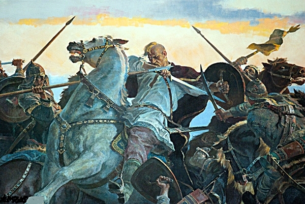 "Князь Святослав Храбрый в битве". Современное художественное изображение